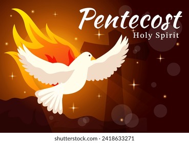 Pentecost Sunday Vector Illustration with Flame and Holy Spirit Dove in Catholics or Christians Religious Culture Holiday Flat Cartoon Background
