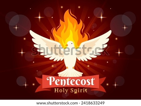 Pentecost Sunday Vector Illustration with Flame and Holy Spirit Dove in Catholics or Christians Religious Culture Holiday Flat Cartoon Background
