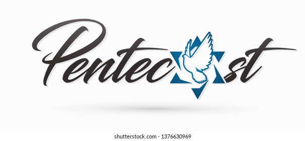Pentecost text with Israel star and Holy Spirit  Dove graphic vector
