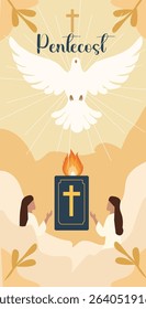 Pentecost Vector Banner Set | Holy Spirit Dove and Flames Illustrations | Christian Holiday Flat Design