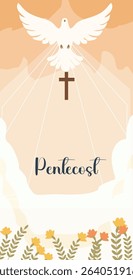 Pentecost Vector Banner Set | Holy Spirit Dove and Flames Illustrations | Christian Holiday Flat Design
