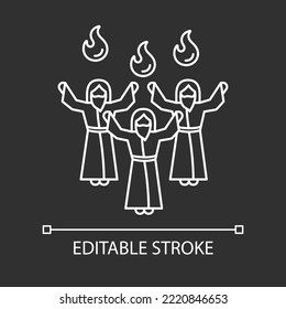 Pentecost white linear icon for dark theme. Whit Sunday. Christian holiday. Jesus Christ followers. Thin line illustration. Isolated symbol for night mode. Editable stroke. Arial font used