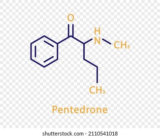 Pentedrone chemical formula. Pentedrone structural chemical formula isolated on transparent background.