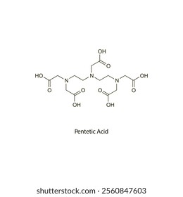 Pentetic Acid flat skeletal molecular structure chelator drug used in heavy metal poisoning treatment. Vector illustration scientific diagram.