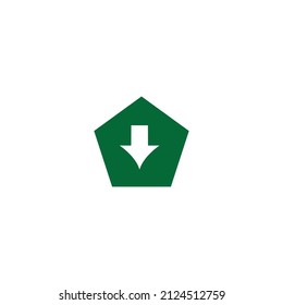 Vector del botón de descarga verde de forma pentgonal