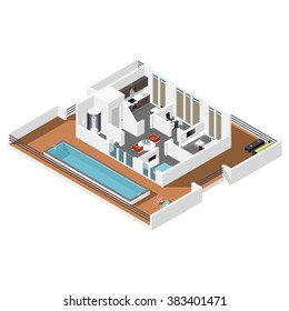 Penthouse apartment isometric icon set vector graphic illustration design