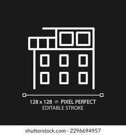 Penthouse pixel perfect white linear icon for dark theme. Luxury real estate. Rooftop apartment. Expensive property. Thin line illustration. Isolated symbol for night mode. Editable stroke