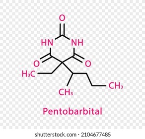 Pentobarbital chemical formula. Pentobarbital structural chemical formula isolated on transparent background.