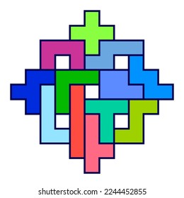 Pentomino game color elements stacked in a symmetrical shape