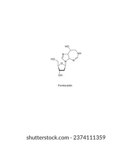 Pentostatin flat skeletal molecular structure Purine analog drug used in Hairy cell leukemia treatment. Vector illustration.