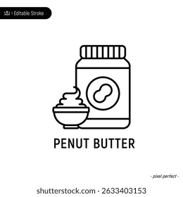 Penut butter thin line icon, editable stroke, pixel perfect, compatible for app or web, isolated on a white background