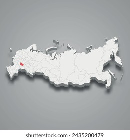 Penza region highlighted in red on a grey Russia 3d map