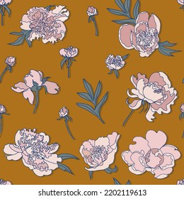peonies buds vector seamless pattern