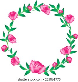 Peonies circlet, isolated on white