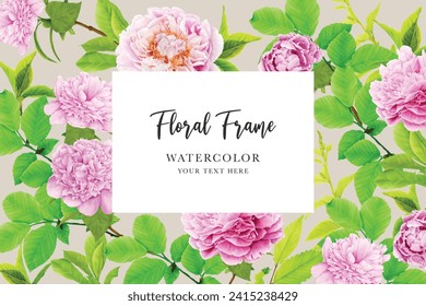 Pfirsiche, floraler Hintergrund und Rahmenkartendesign