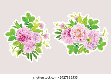 peonies floral watercolor stickers wreath illustration