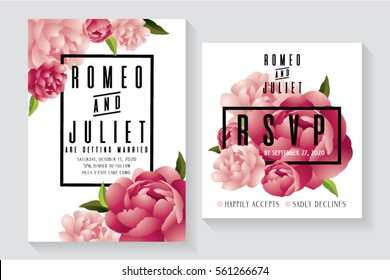 Peonies/ Floral Wedding Invitation Card And Rsvp Card Template Vector/illustration