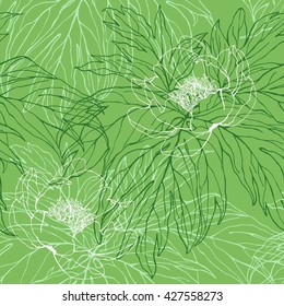 Peonies flower line seamless vector pattern