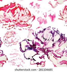 Peonies flower watercolor. vector pattern