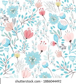 
Peonies flowers and leaves pattern in tropical turquoise and pink tones and pastels with seamless background