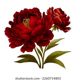 Flores peonis en un fondo blanco, aisladas. Ilustración de material vectorial eps10.