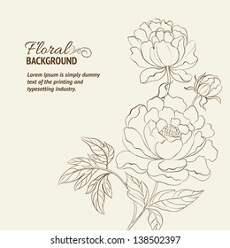 Peonies ink background. Vector illustration.