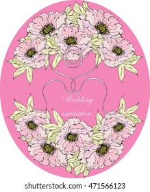 Peonies, on white background for wedding design. Chinese Peony.