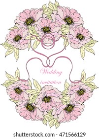 Peonies, on white background for wedding design. Chinese Peony.