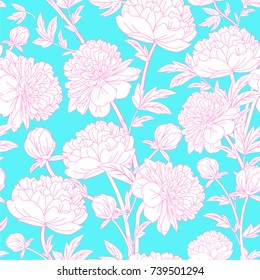 Peonies pattern. Vector seamless texture.