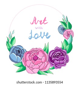 peonies roses flowers,  greeting card frame vignette invitation