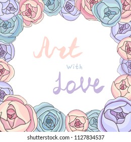 peonies roses pastel flowers card frame invitation