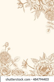 Peonies and roses. Wedding card. Vector illustration.