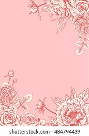 Peonies and roses. Wedding card. Vector illustration.