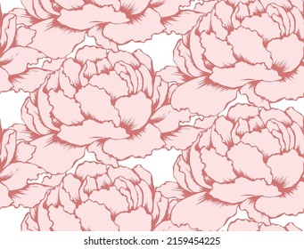Peonies. Seamless abstract pink floral pattern. Fashion textiles, fabric, packaging.