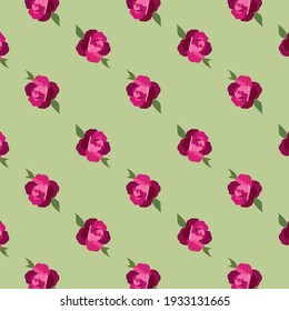 Peonies seamless pattern. Colorful and bright flowers on a green background. Vector illustration