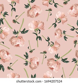 Patrón sin fisuras. Elementos vectoriales dibujados a mano en fondo rosado. Plantilla de diseño floral de papel envuelto.