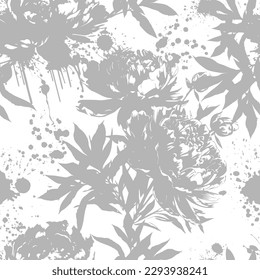 Peonies Seamless Pattern. Hand Drawn Background. Vector Illustration.