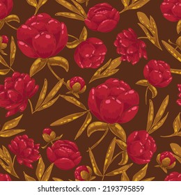  Peonies seamless pattern. Ideal for printing on fabric and paper. Vector illustration. 