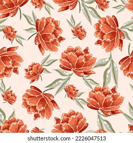  Peonies seamless pattern. Ideal for printing on fabric and paper. Vector illustration. 