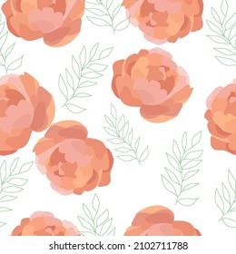 Peonies seamless pattern in pastel color. Botany. Vector.
