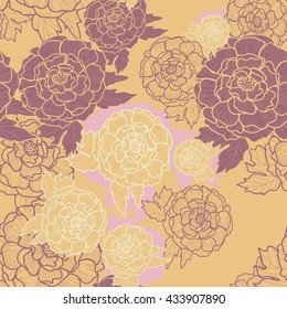 Peonies seamless pattern. Peony background. Vector illustration. Surface pattern design. All over printing.