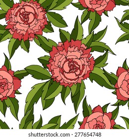 Peonies seamless pattern. Vector illustration