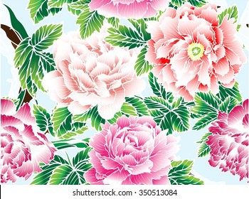 Peonies seamless vector drawing for background and text