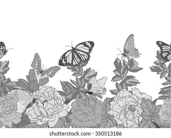 Peonies seamless vector drawing for background and text