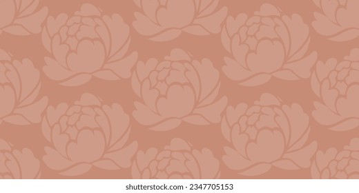 Peonies seamless vector pattern. Ready template for printing on wallpaper and fabric. Calm beige tones.