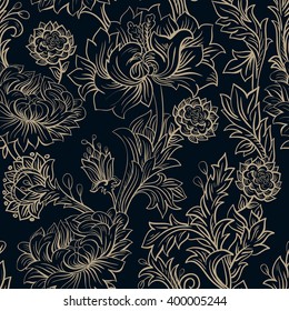 Peonies sketch. Seamless pattern