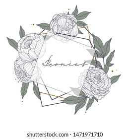 peonies template black and white, vector
