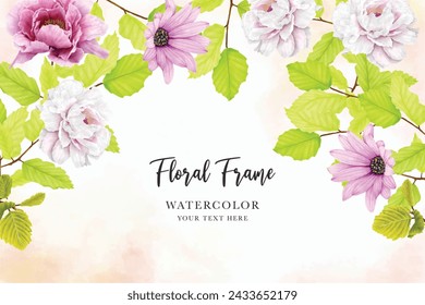 peonies watercolour floral background and frame illustration