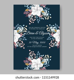 Peony anemone wedding invitation