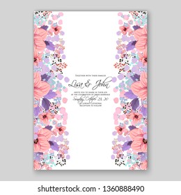 Peony anemone wedding invitation card template